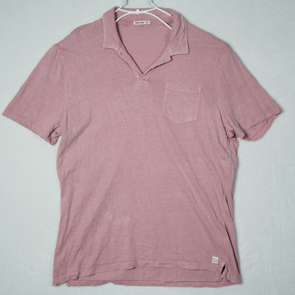 Marine Layer Mens L/XL Hemp Cotton Blend Polo Shirt Rose Pink Short Sleeve Slub